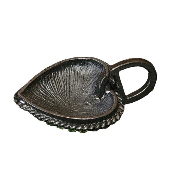 Green Rhinestone Heart Pendant 1.5"‎ Black Metal Puffy 3D Charm Pave Jewelry - Picture 4 of 5